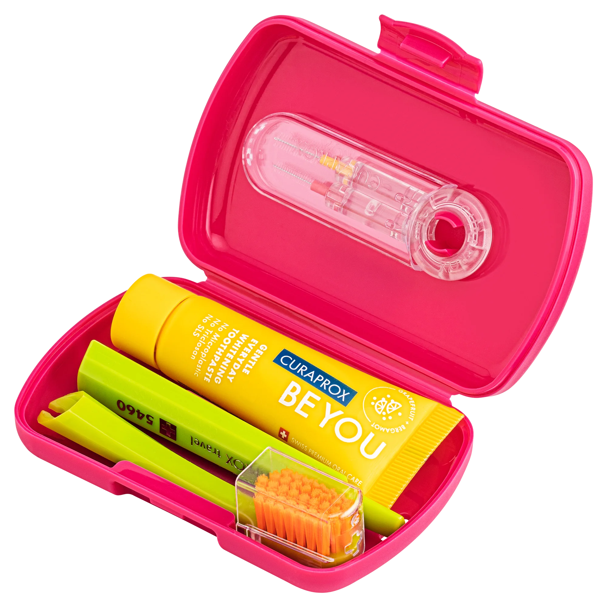 CURAPROX Cestovný set, magenta, dvojitý držiak, červený 1 set