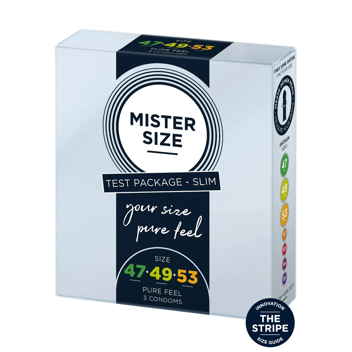 Pure Feel - Testovací balíček Slim - Kondómy 47, 49, 53 mm - 3 kusy
