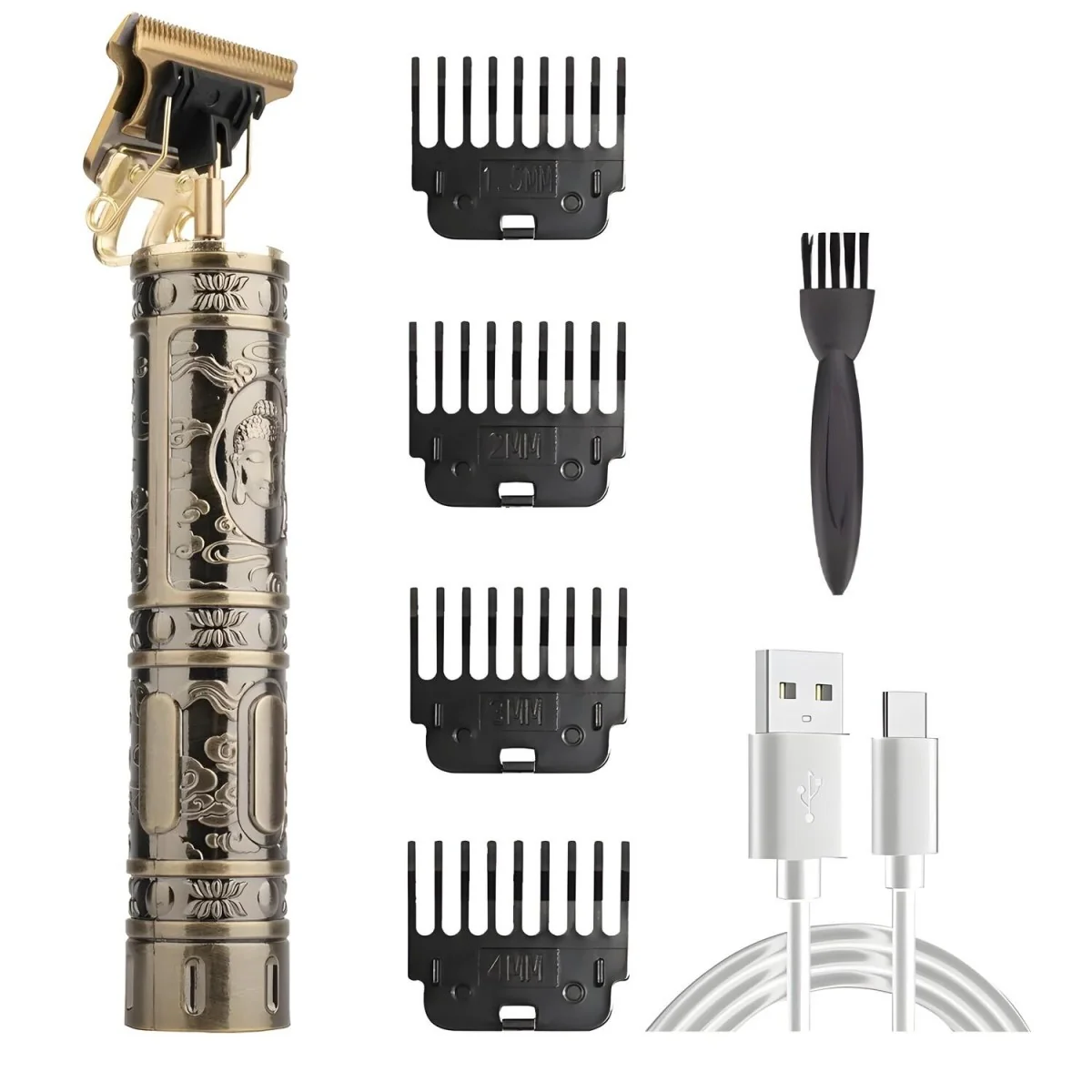 Elektrický strojček na vlasy s USB nabíjaním Budha-Zlato Hnedá