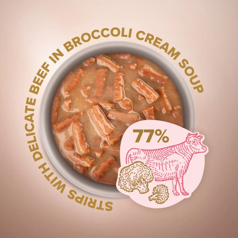 CLUB 4 PAWS Premium Plus pre mačky  prúžky s hovädzím mäsom v brokolicovej polievke 85g (8100)