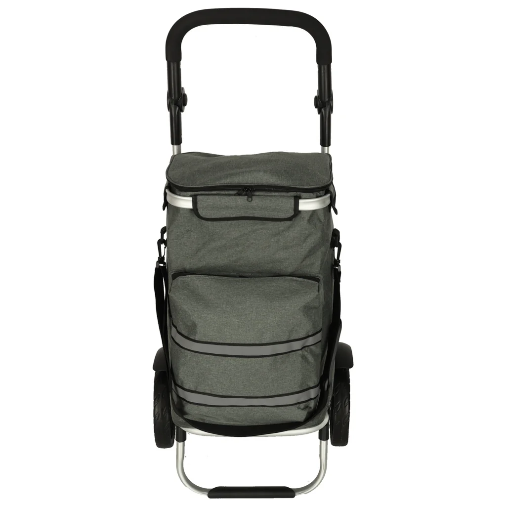 Nákupný vozík na kolieskach 100 cm sivý s odrazkami termo kapsa 40 l 30 kg