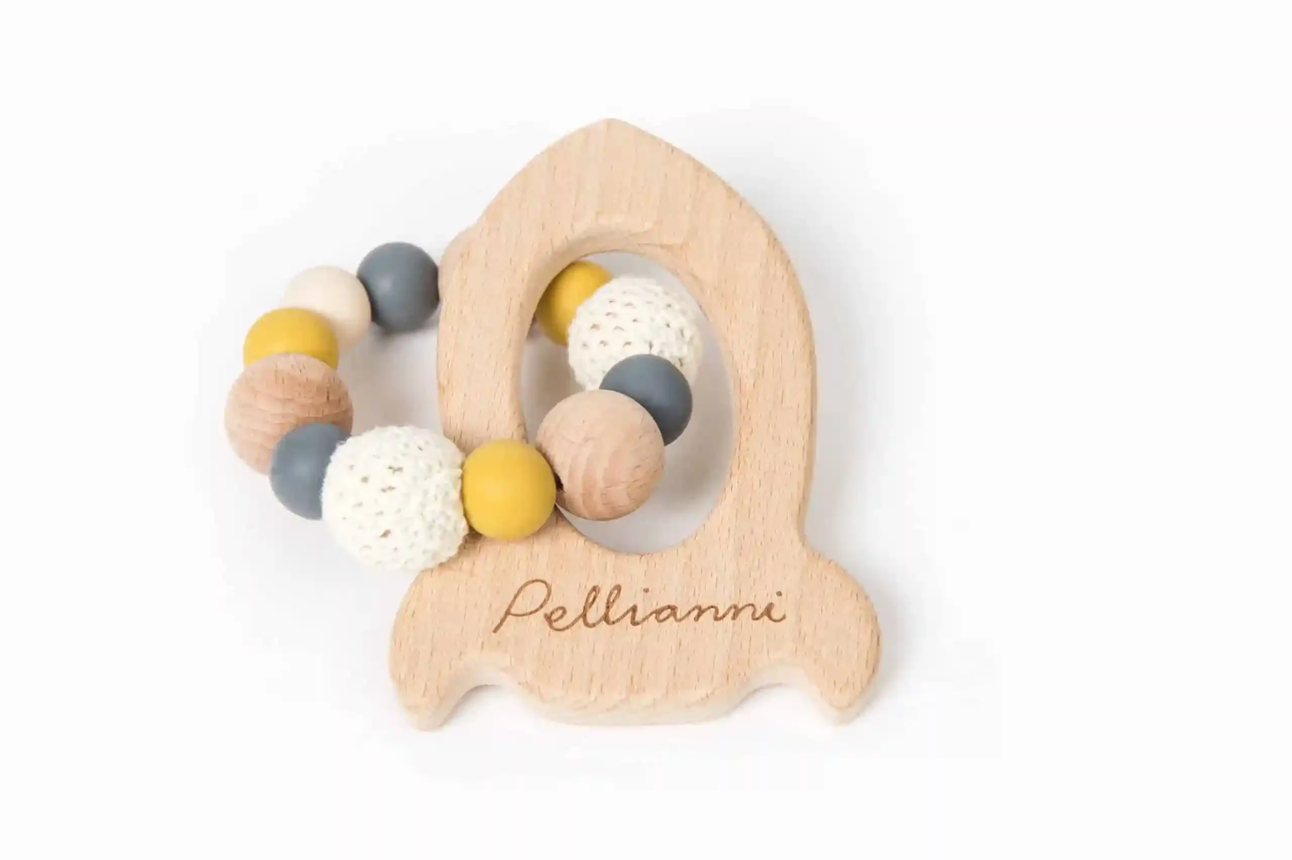 PELLIANNI drevene hryzadlo Mustard 1×1 ks, hryzadlo