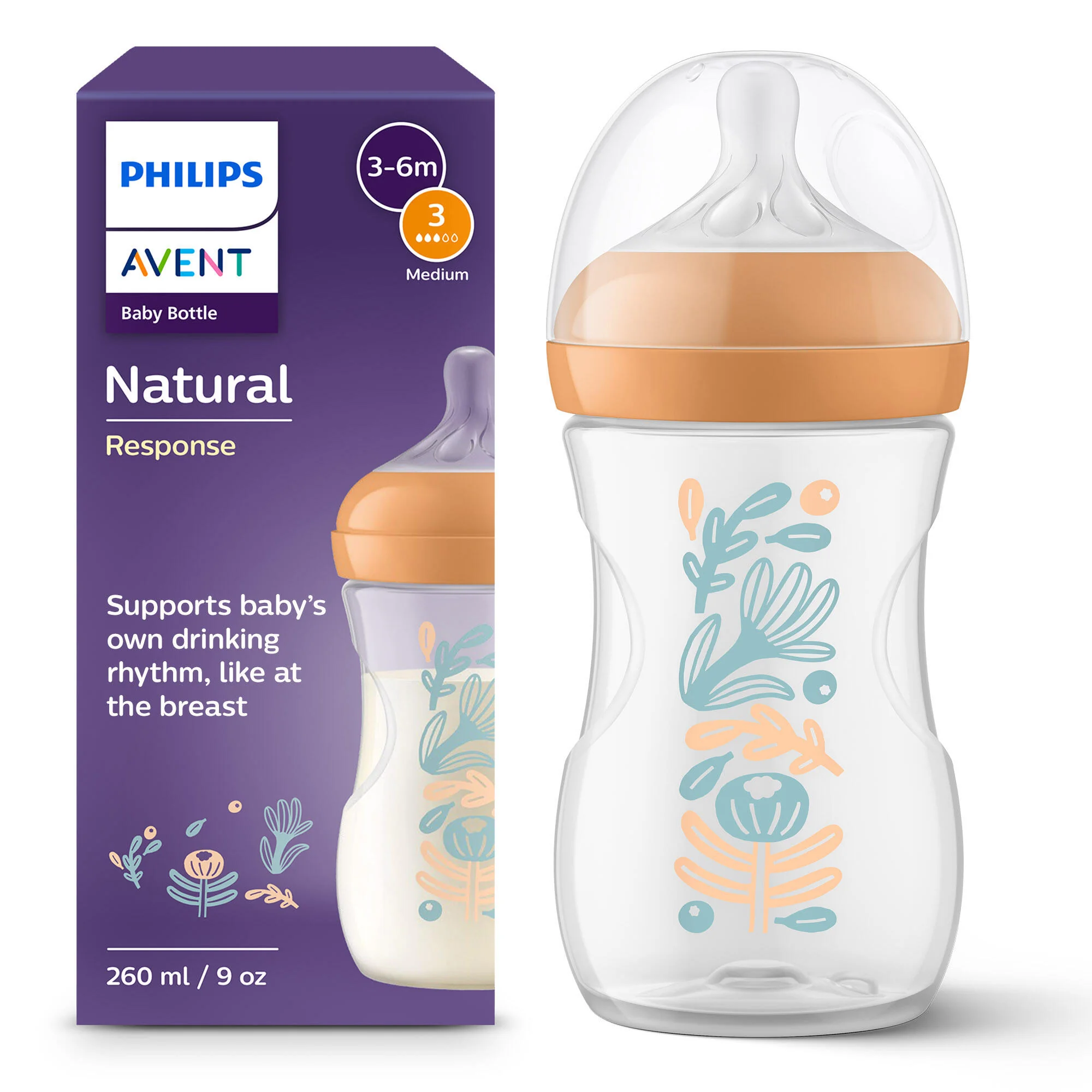 Philips AVENT SCY903/74 Flaša Natural Response, 260ml, 3-6m, dizajn príroda 1 ks