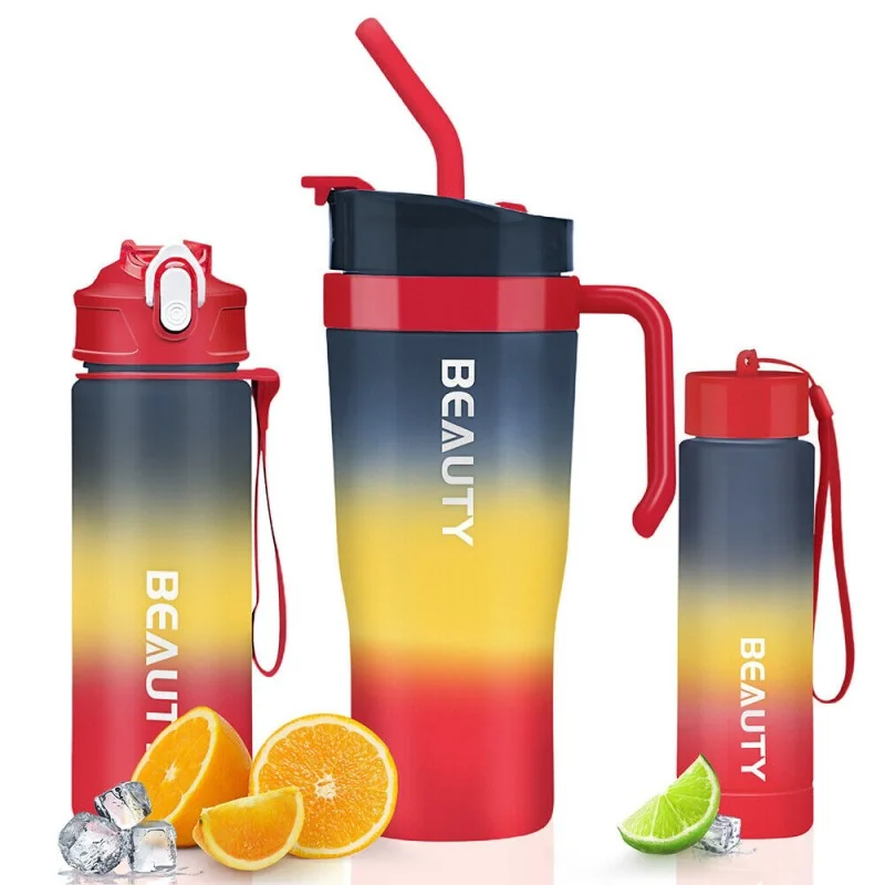 Livefy 3in1 Set fľašky na vodu a pohár Sunrise, ombre 