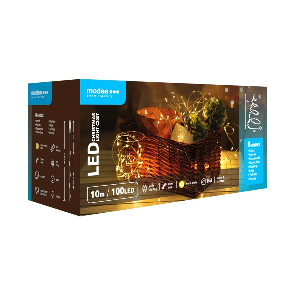 Modee Lighting LED vianočná reťaz 100 LED 10m teplá biela cooper