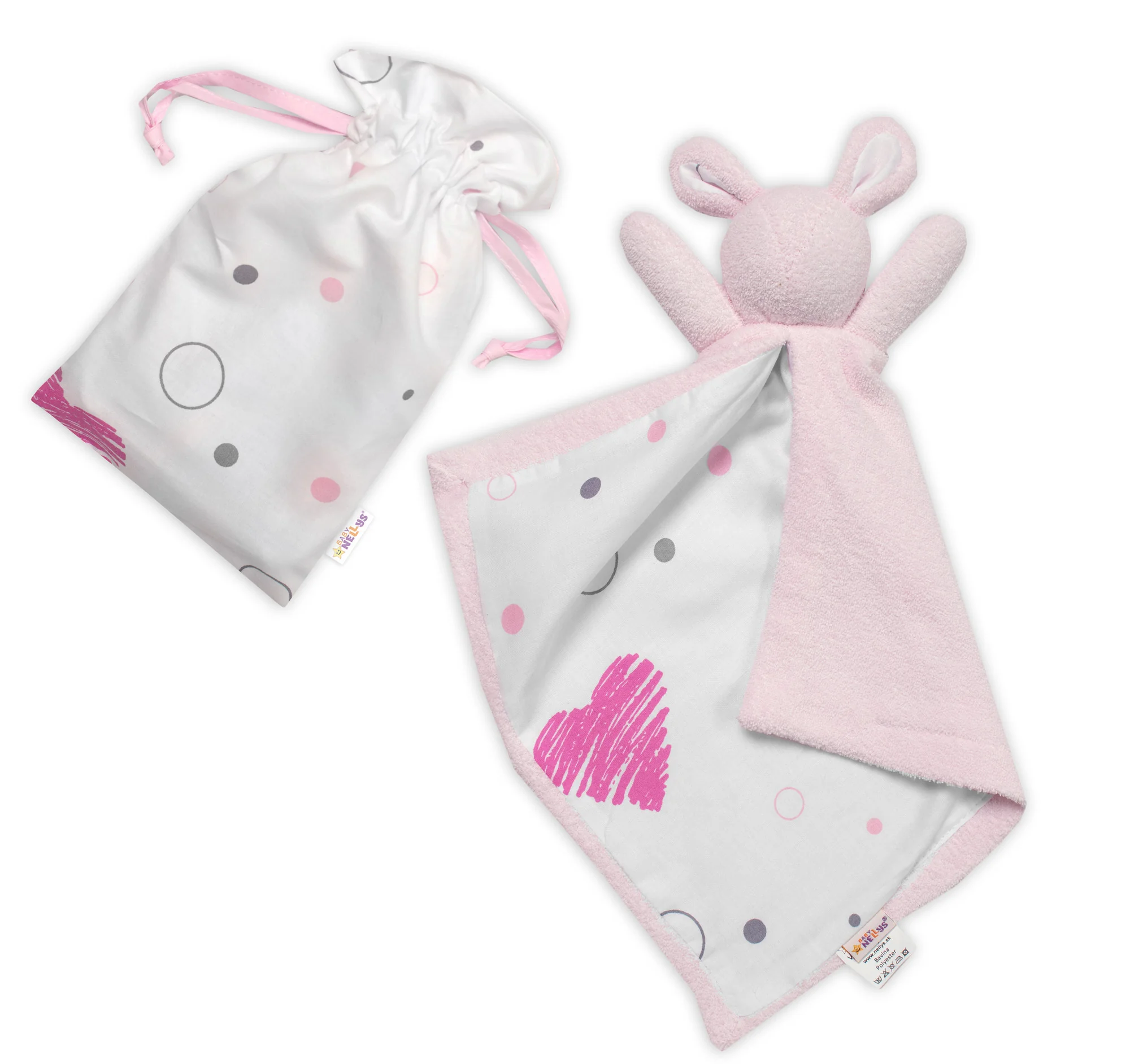 Mazlík, prítulníček Zajačik, froté + bavlna, I love Girl Baby Nellys, ružová