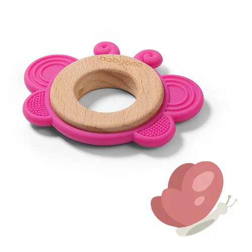 BABYONO Hryzačka dreveno-silikónová Butterfly 1×1 ks