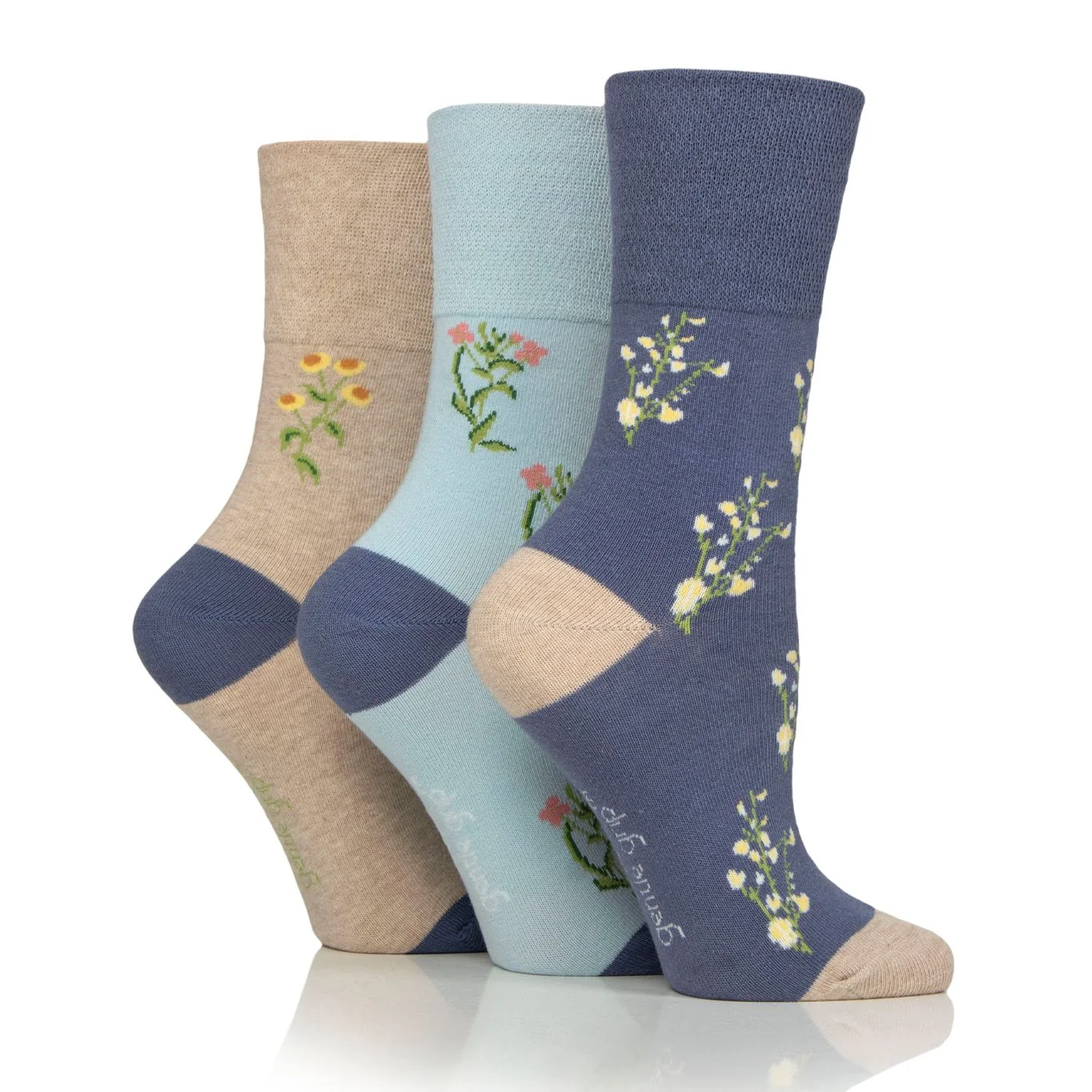 Dámske 3 páry bavlnené ponožky RHS Gentle Grip JARNÉ KVIETKY