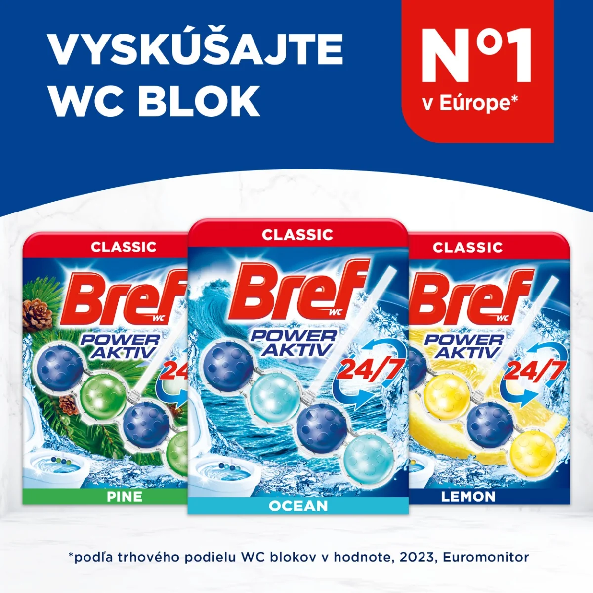 Bref Power Aktiv tuhý WC blok Ocean 3×50 g, WC blok