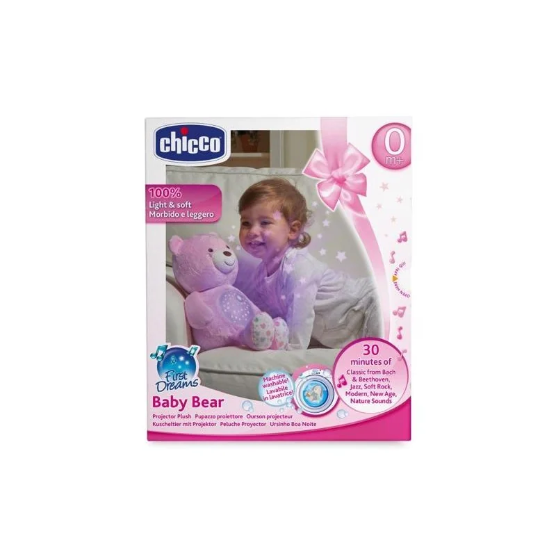Medvedík uspávačik s projektorom a hudbou Baby Bear First Dreams - ružová 0m+