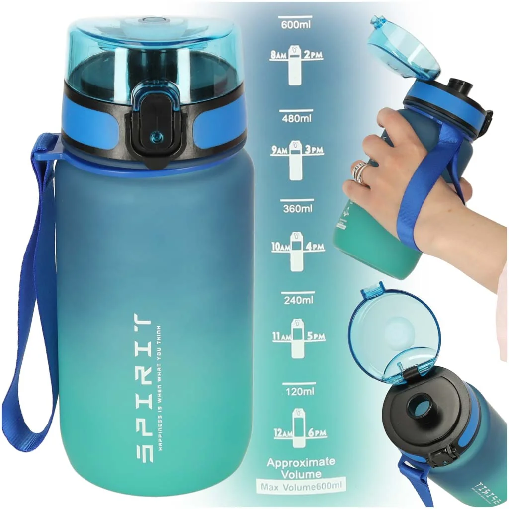 Športová fľaša s náustkom a mierkou 600 ml – modro-zelená