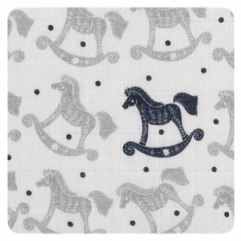 XKKO Organic Biobavlnená plienka 120x120, Rocking Horses Silver 1×1 ks, biobavlnené plienky
