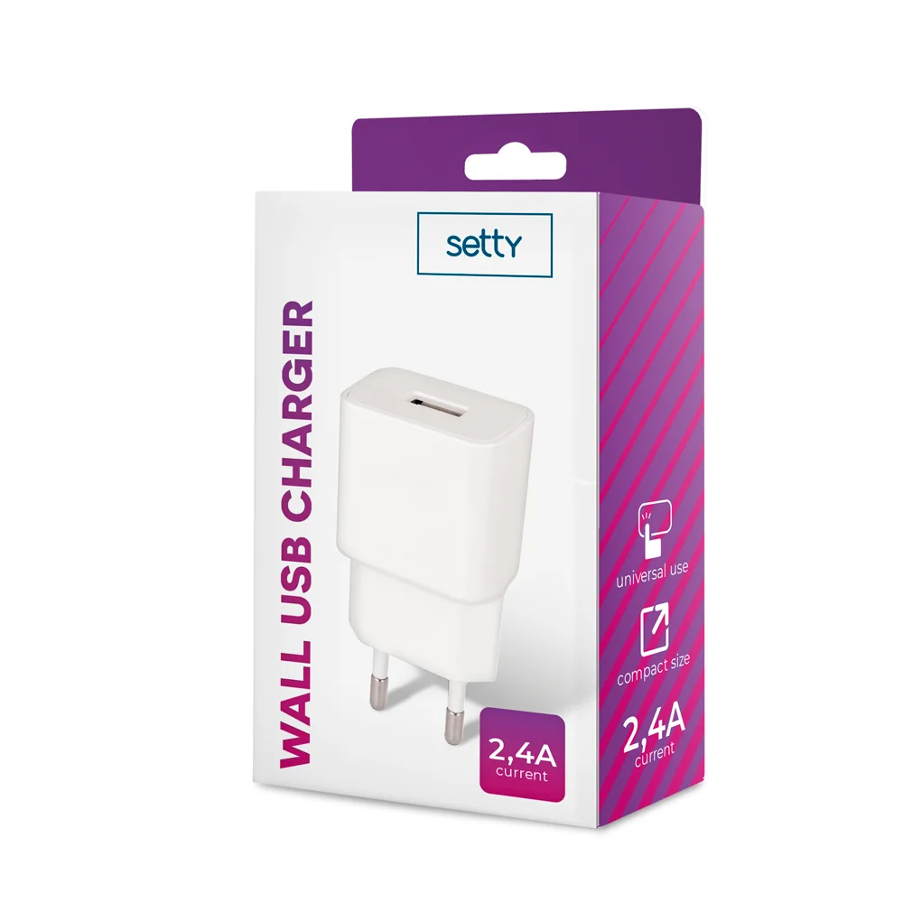 SETTY sieťová USB nabíjačka 2,4A (GSM045942) biela