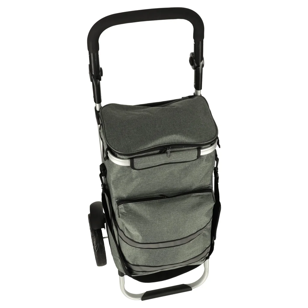 Nákupný vozík na kolieskach 100 cm sivý s odrazkami termo kapsa 40 l 30 kg