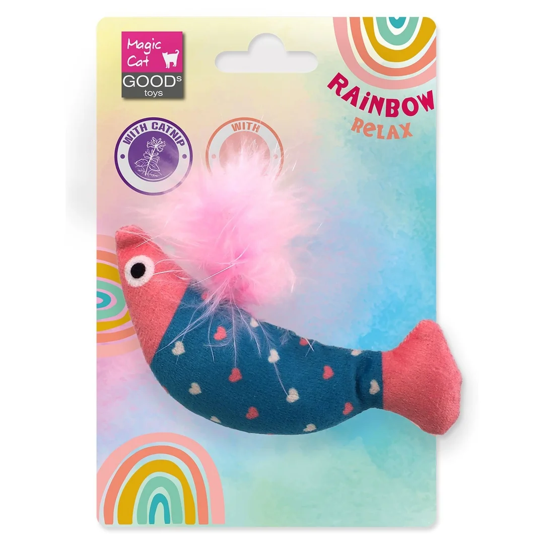 Hračka Magic Cat Rainbow Relax ryba s pierkom a kocúrnikom modro - ružová 10cm