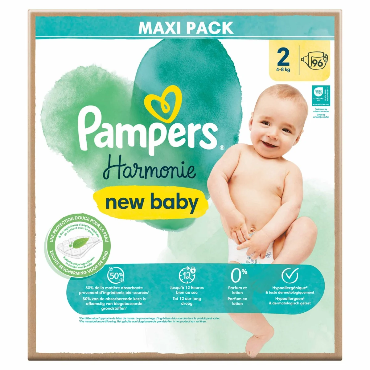 PAMPERS HARMONIE BABY PLIENKY V.2 4-8KG 96KS 1×92 ks, plienky vo veľkosti 2