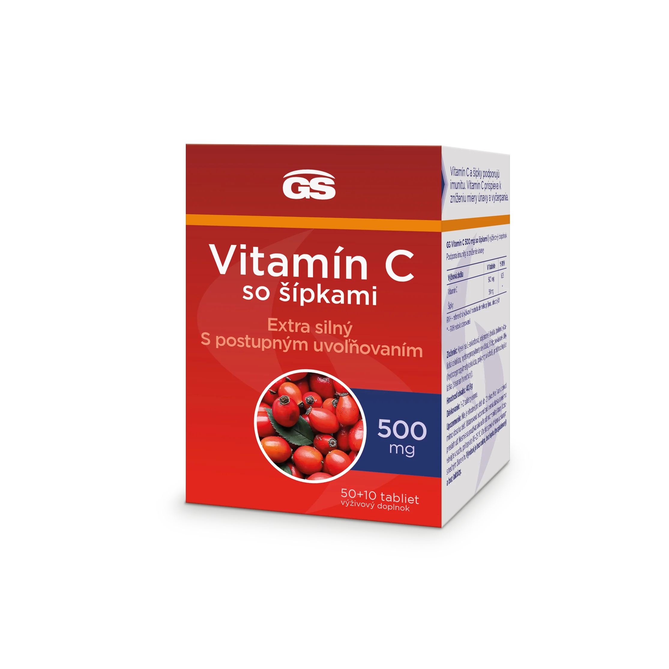 GS Vitamín C500 so šípkami, 50+10 tabliet 1×60 tbl, výživový doplnok