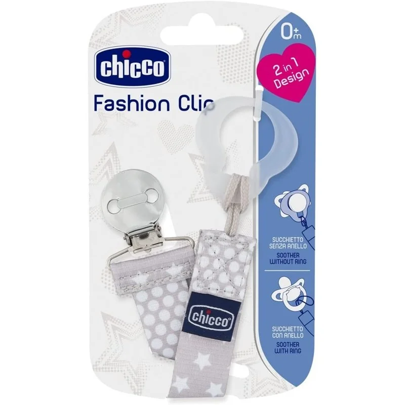 Chicco Držiak na cumlík 2v1, univerzálny, šedý, 0m+
