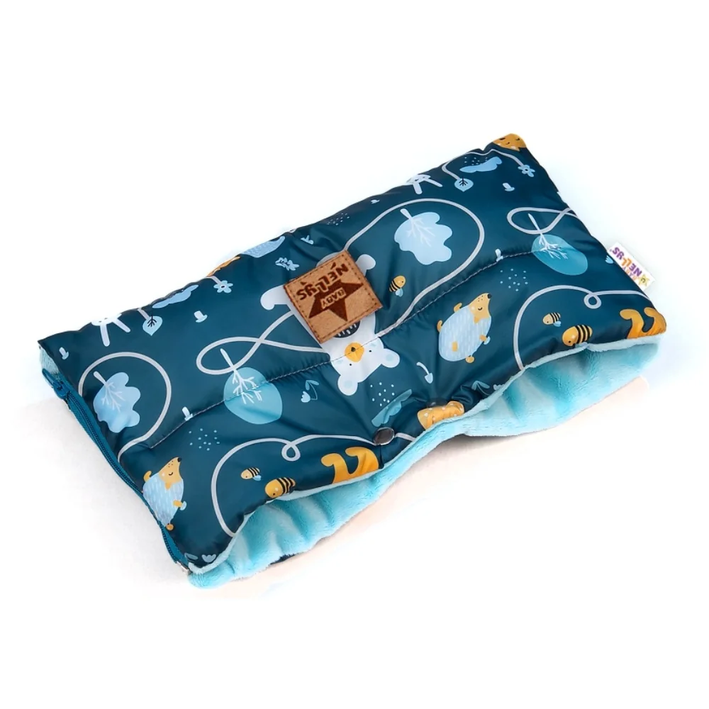 Baby Nellys Rukávnik ku kočíka PREMIUM, Forest Animals, zeleno/modrý