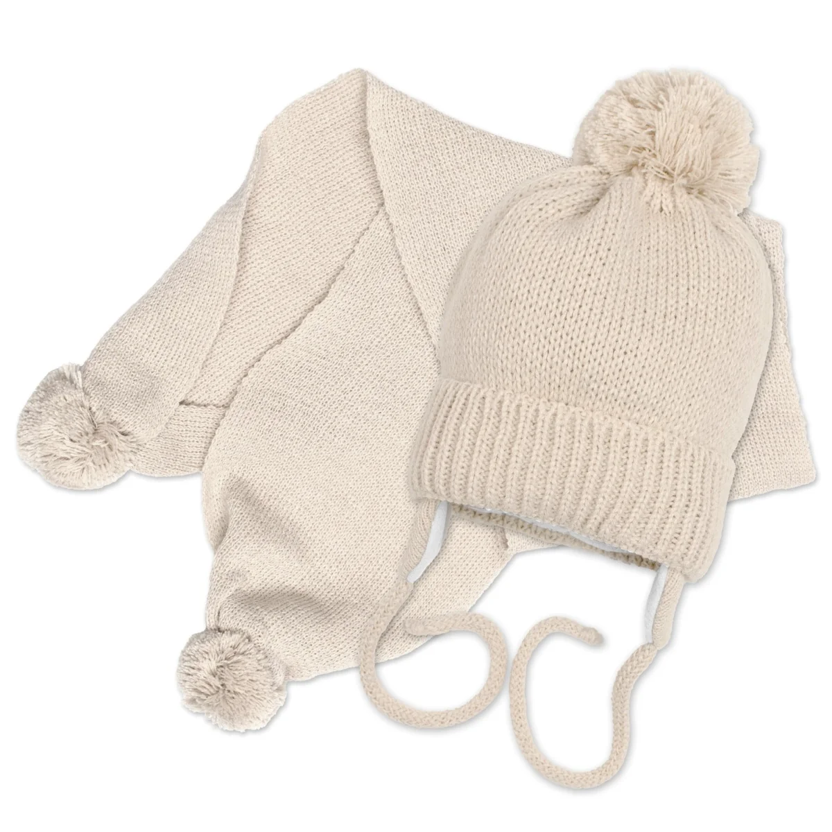 Zimná čiapka s šálom - NATURE, 0-6m - béžová