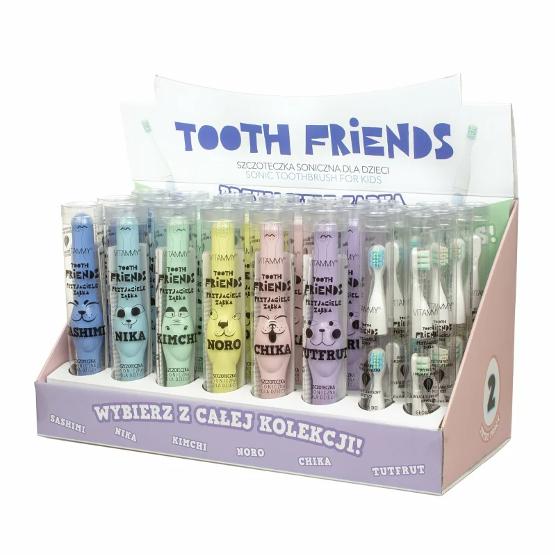 VITAMMY Tooth Friends detská sonická zubná kefka, displej 18 ks + 8 hlavíc