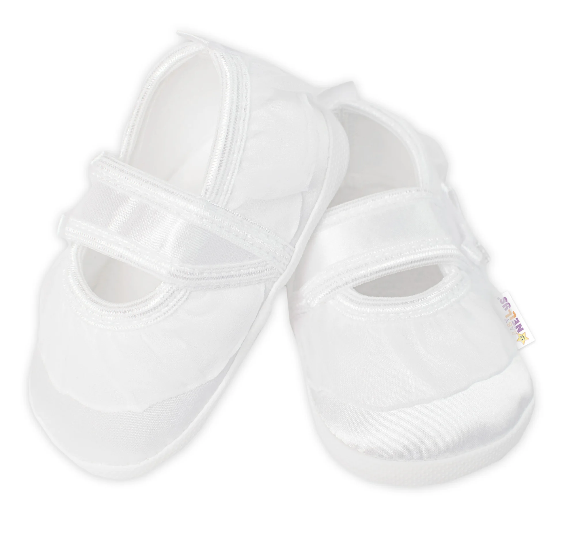Dojčenské capáčky/topánočky s čipkou a mašľou, Baby Nellys, biele, veľ. 68/74, 12,5cm 