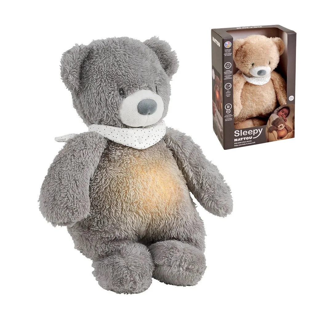 Uspávačik plyšový hudobný so svetielkom a senzorom plaču 4v1 Sleepy Bear Grey 0m+