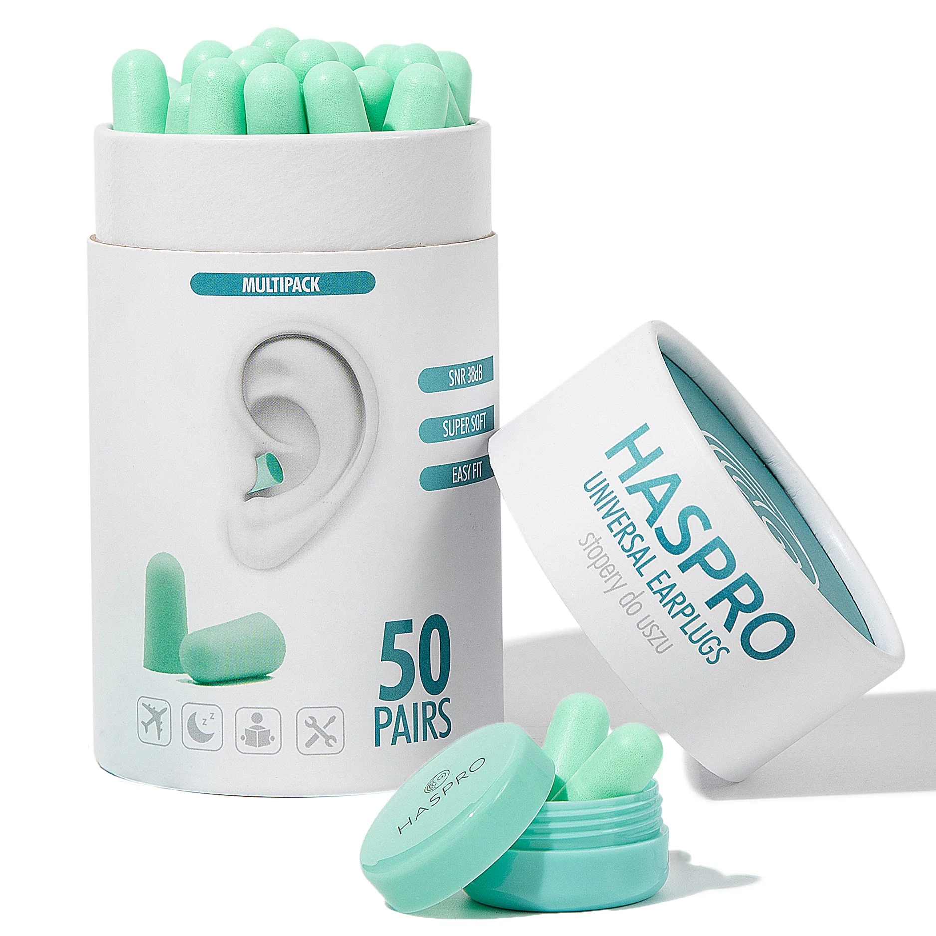 HASPRO Universal ušné zátky penové Tube50, 50 párov / 100 ks, mint