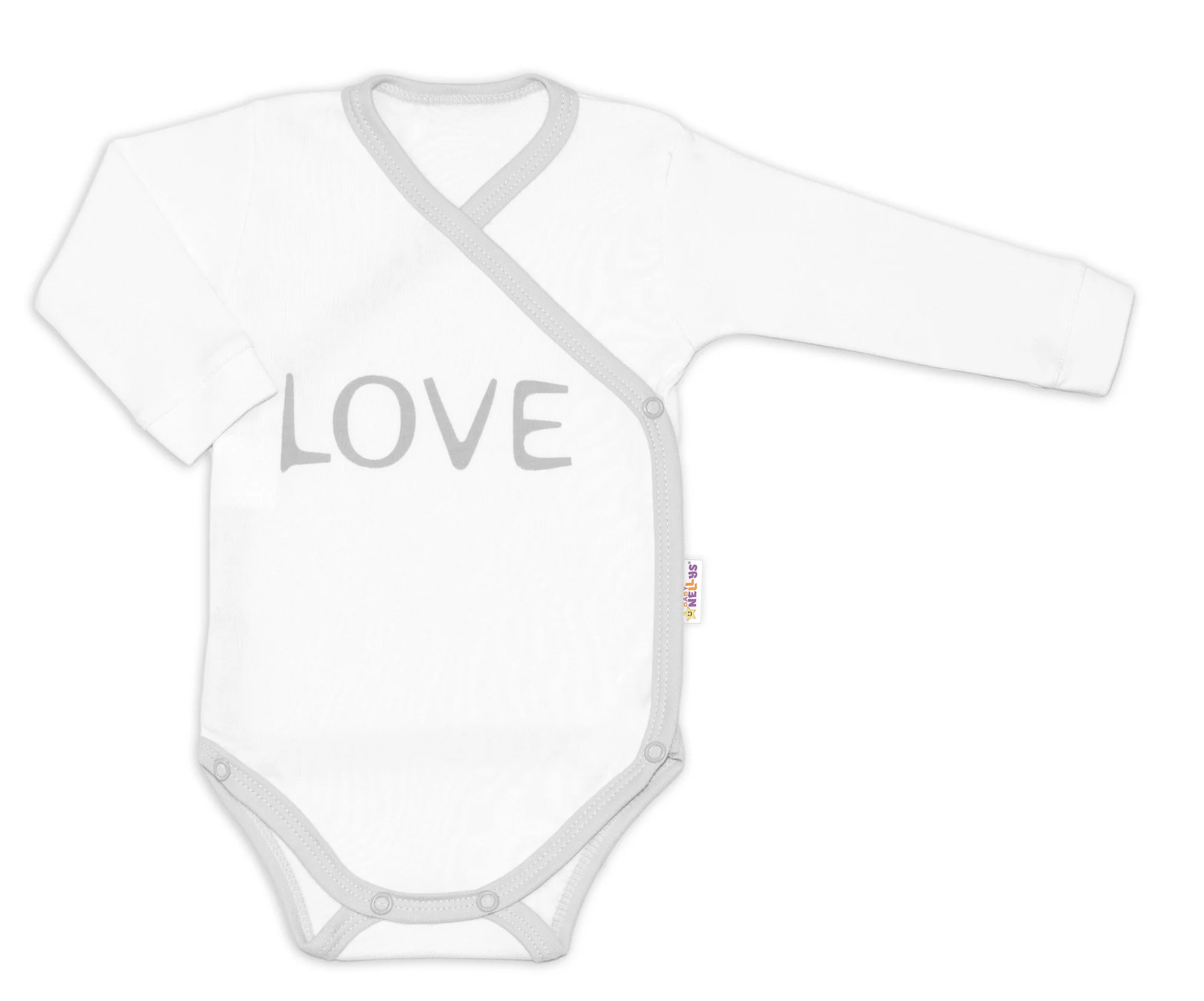 Baby Nellys Body dlhý rukáv Love - zapínanie bokom, biele