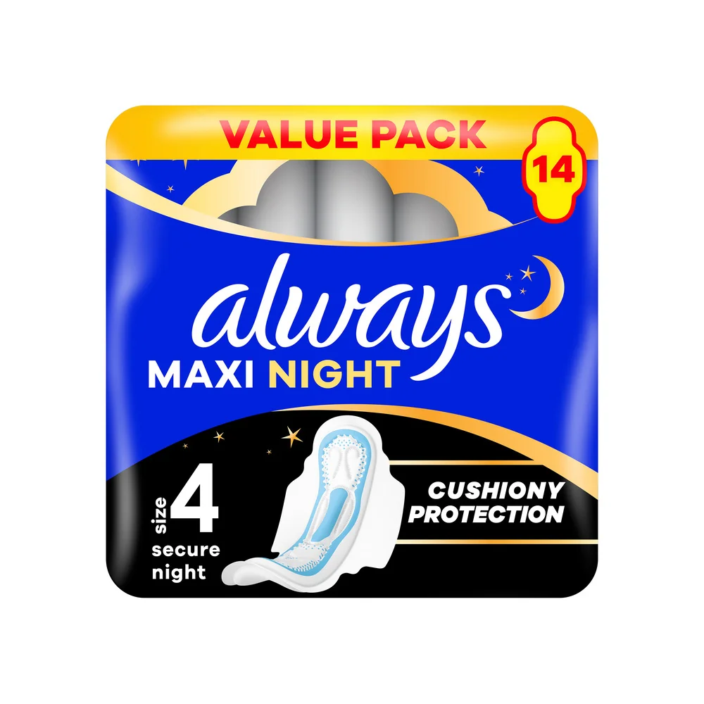 Always Maxi Secure Night Hygienické Vložky (Veľkosť 4) S Krídelkami 14 ks