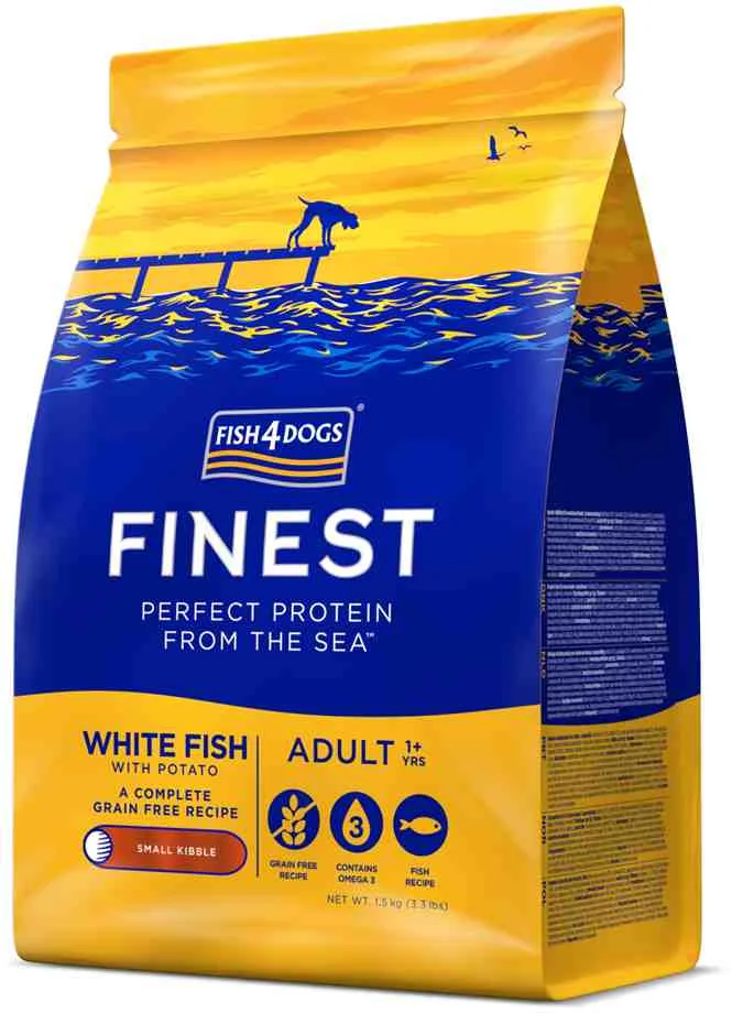 FISH4DOGS Granule malé pre dospelých psy Finest biela ryba so zemiakmi 1,5kg, 1+ 1×1500 g, granule pre dospelé psy