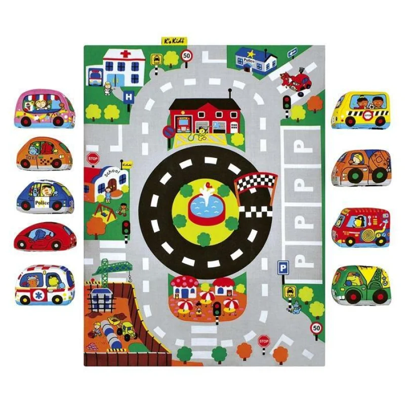 K´s Kids Hracia podložka Mesto s autami, 9 mäkkých autíčok