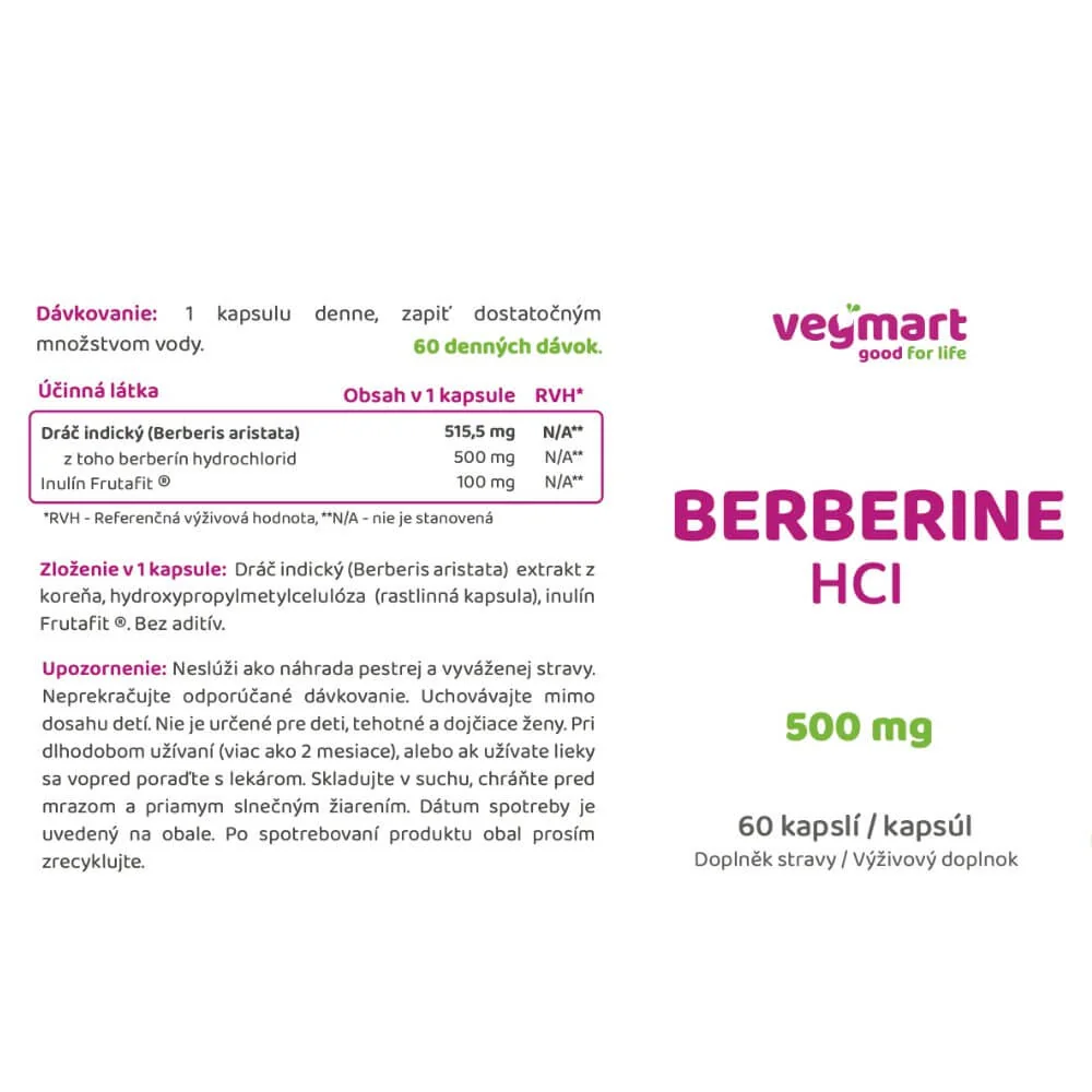 Vegmart Berberín HCl 500 mg, 60 kapsúl