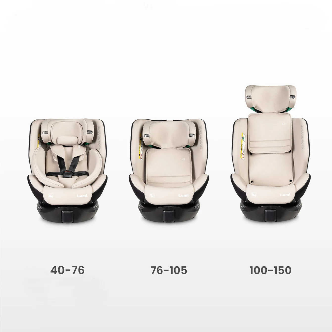 Autosedačka Lumi i-Size 40-150 cm, Isofix, 360 °, rastová, od 0m + do 12 rokov - béžová