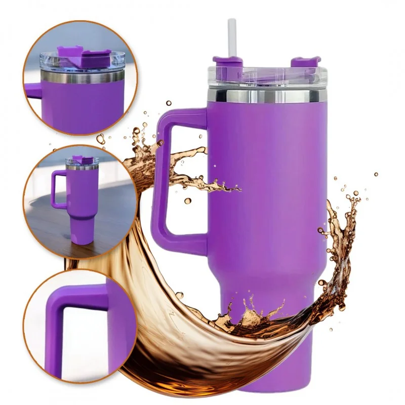 Livefy pohár so slamkou Happycup 1l, tmavo fialový