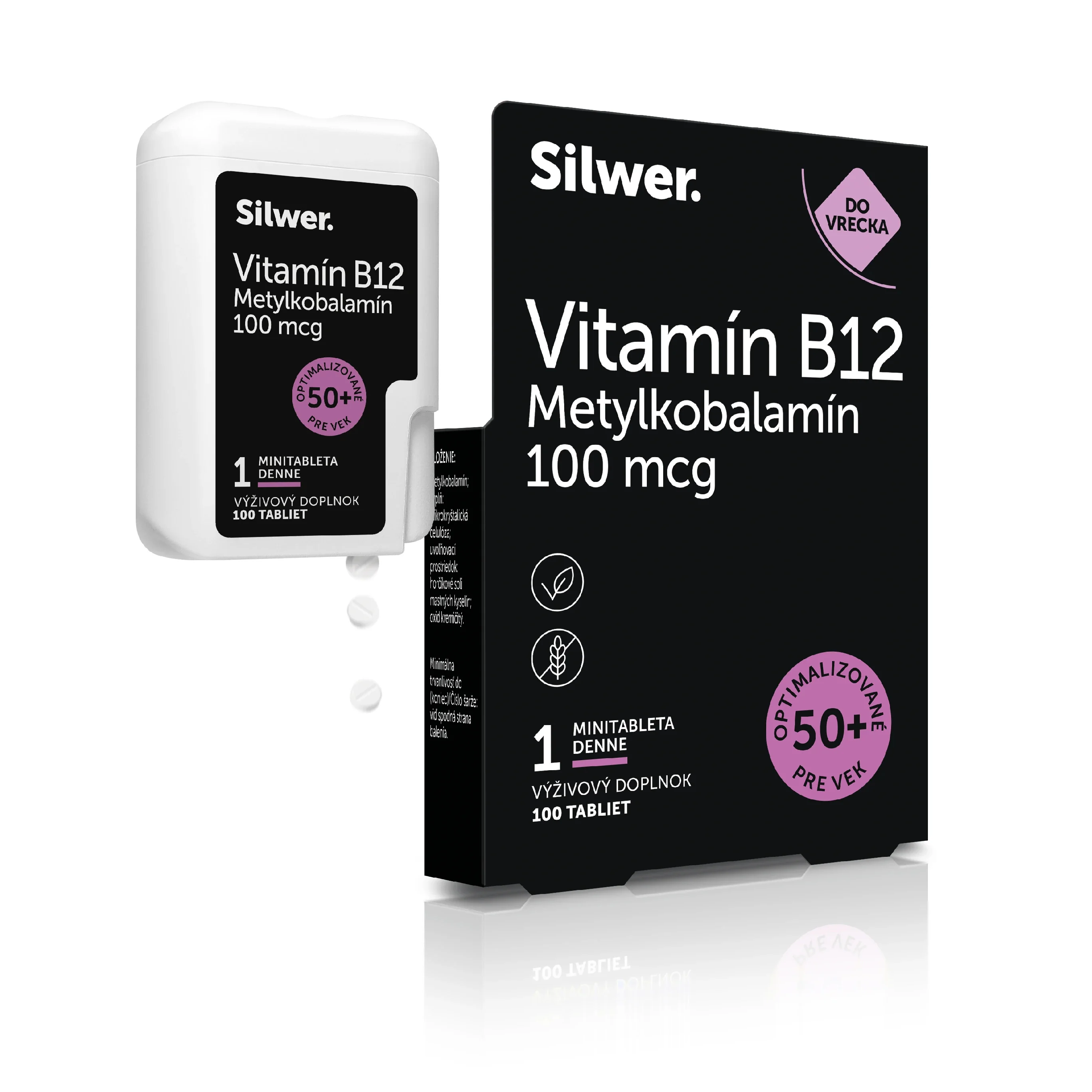 Silwer Vitamín B12 100 mcg , minitablety v dvojbalení 100+100 minitabliet. Vysoká dávka, krvinky, okysličenie.
