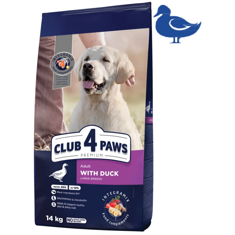 CLUB 4 PAWS Premium pre dospelých psov veľkých plemien s kačacim mäsom 14 kg (3050)