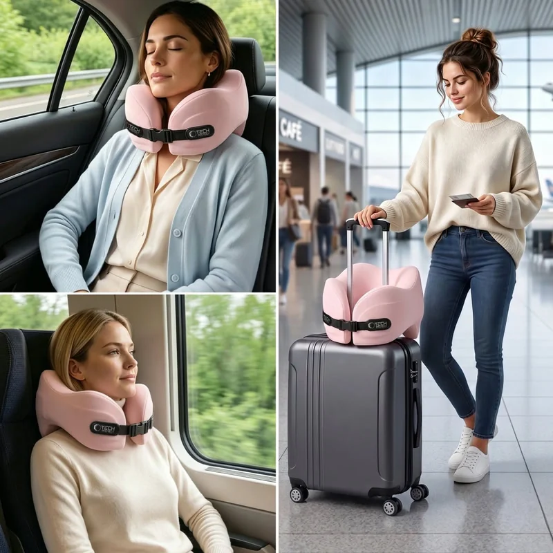 Tech-Protect ComfortRest cestovný vankúš, ružový