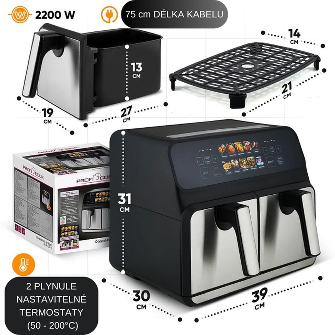 ProfiCook FR 1287 H dvojitá teplovzdušná fritéza 8 l (2x4 l)