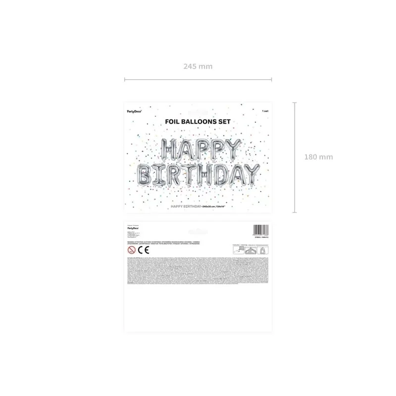 Fóliový nápis „Happy Birthday“ strieborný – 340×35 cm, narodeninová dekorácia