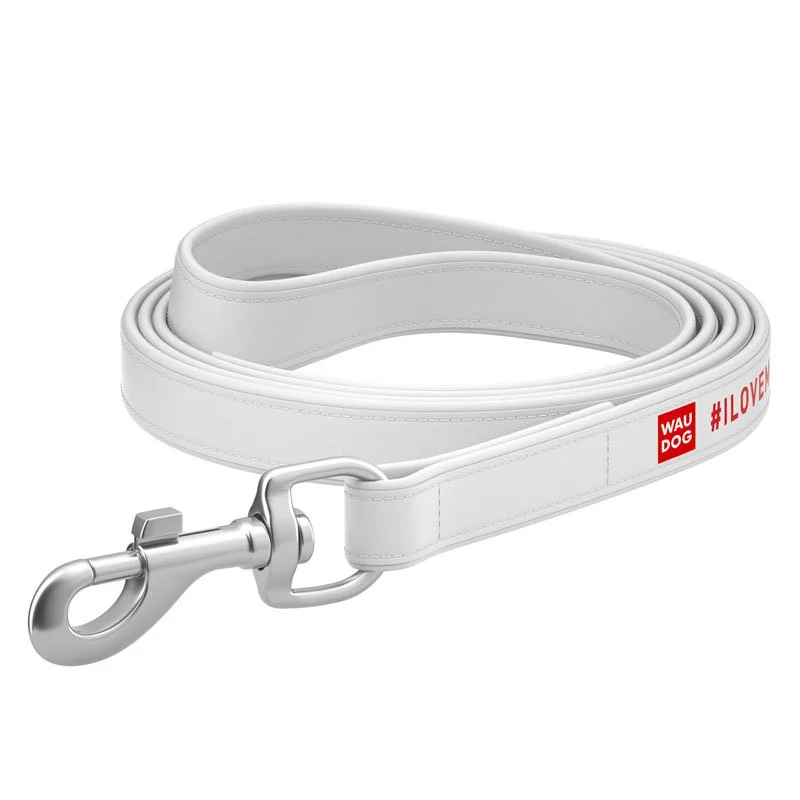 Ploché kožené vodítko s nápisom I LOVE MY DOG dog biele 122cm, šírka: 18 mm