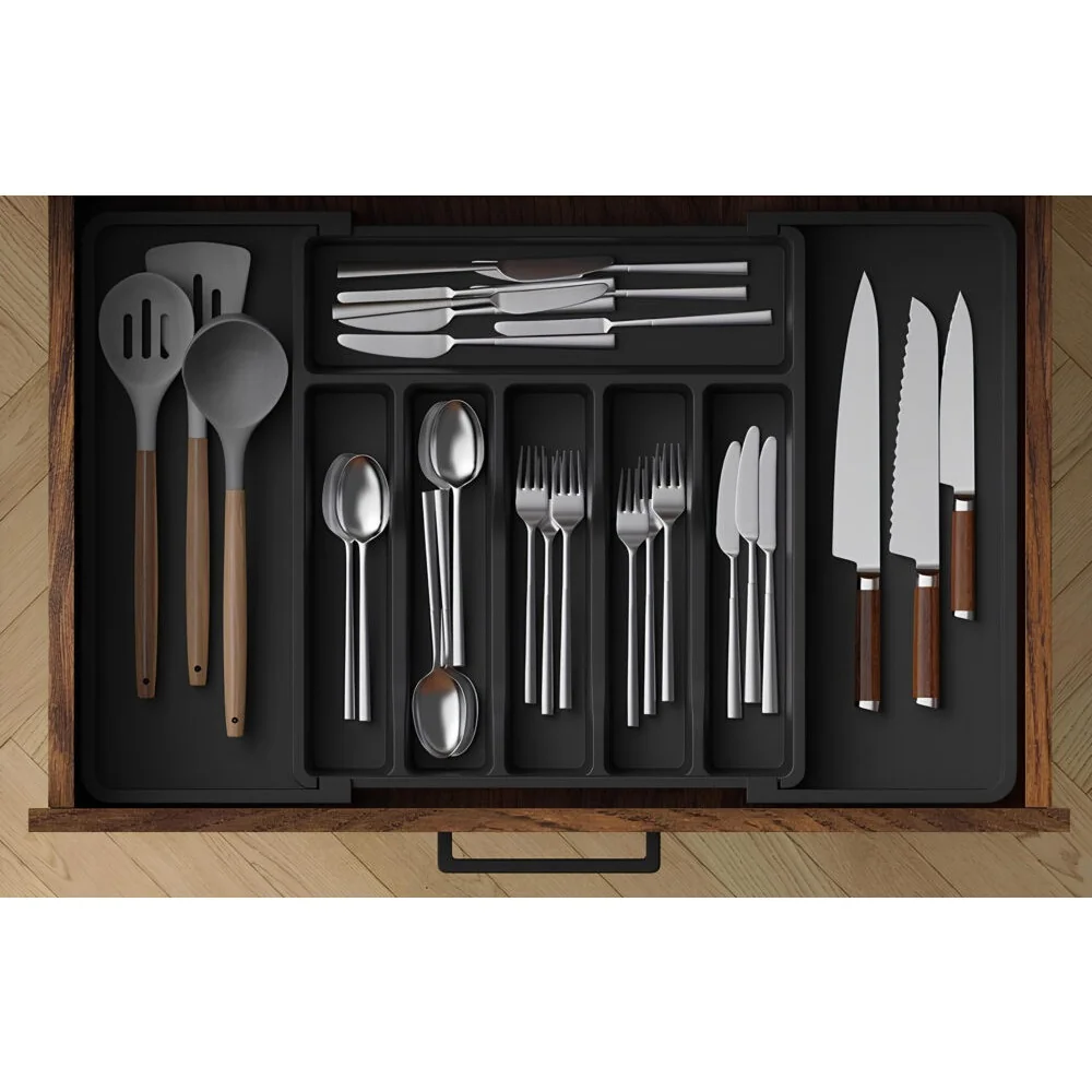 MG FlexiSpace nastaviteľný príborník do zásuvky 33–56 cm, čierny