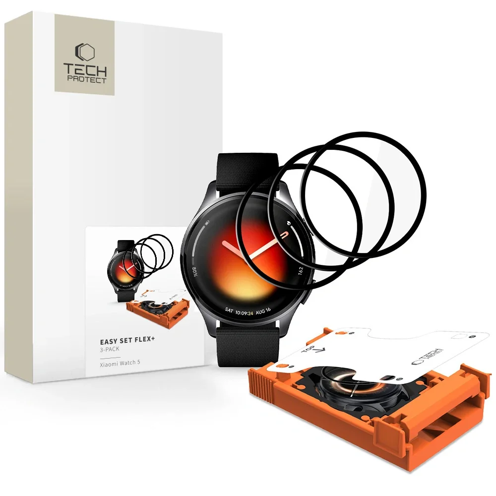 Tech-Protect Easy Set Flex 3x ochranné sklo na Xiaomi Watch 5, čierne