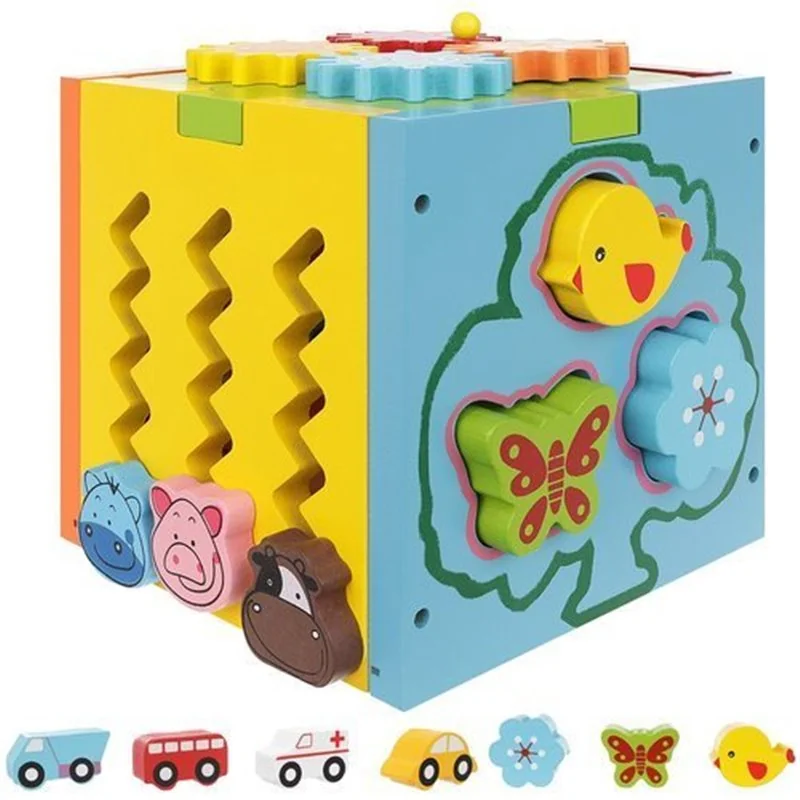 Kocka edukačná drevená Wooden Toys 15x15x15cm