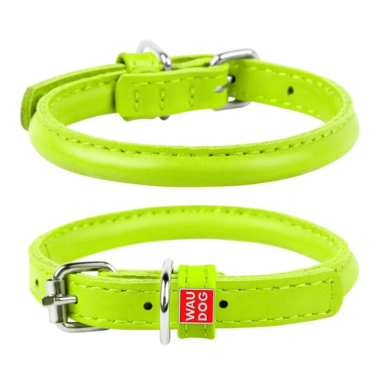 Okrúhly kožený obojok zelený, Obvod krku: 45-53cm, šírka obojku: 13mm