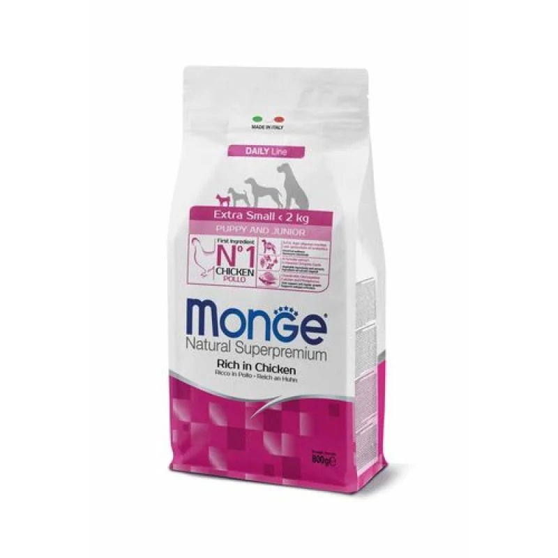 MONGE Natural Superpremium Extra Small Puppy 800g suché krmivo s kuracím pre šteňatá veľmi malých plemien