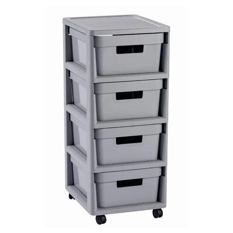 Regál Curver Infinity 4x11L so šuplíkmi svetlo šedý 231557
