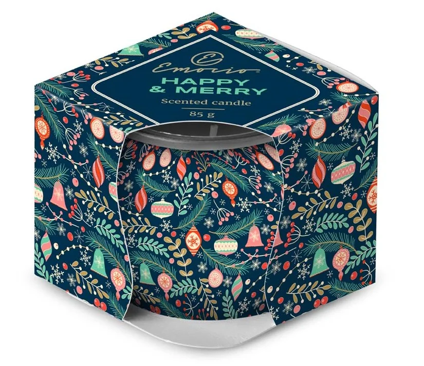Emocio Sklo Dekor 70×62 mm Happy & Merry - Forest Breeze, vonná sviečka 1×1 ks, vonná sviečka