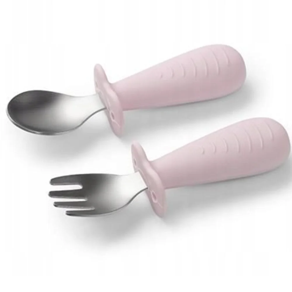 Detský jedálenský set BabyOno, silikónový tanier s prísavkou + príbory nerez,silikón, pink