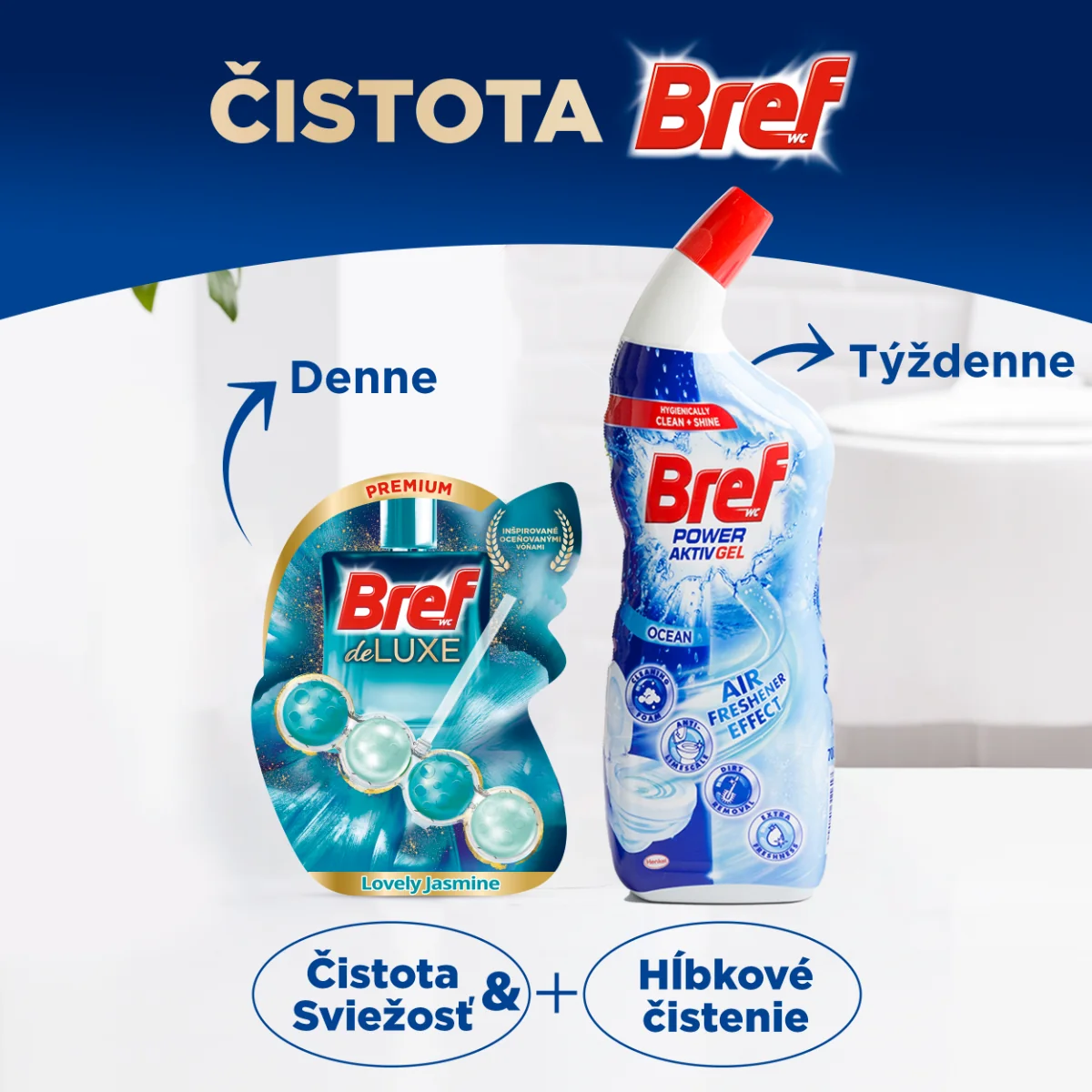 Bref Deluxe tuhý WC blok Lovely Jasmine 3×50 g, WC blok